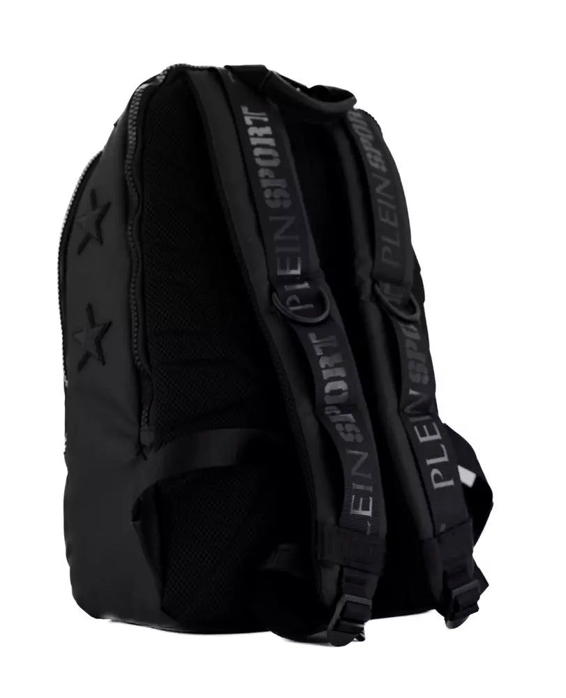 Sleek Black Nylon Backpack with Star Detailing