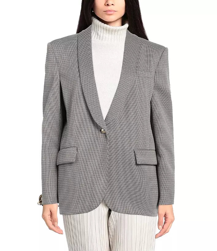 Chic Houndstooth Blazer with Metallic Accents