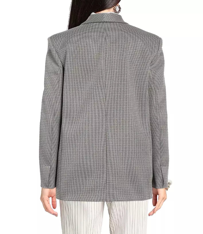 Chic Houndstooth Blazer with Metallic Accents