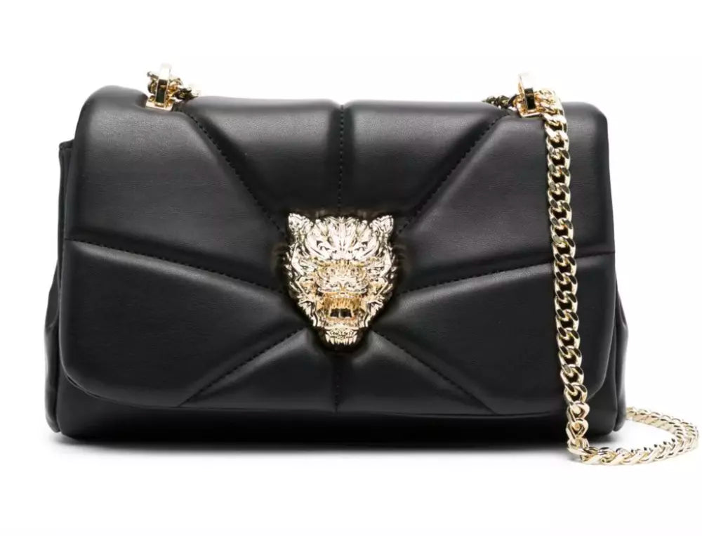 Elegant Black Crossbody with Gold Chain Accent