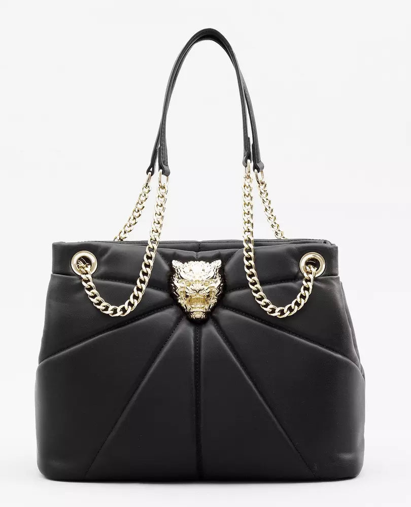 Elegant Faux Leather Tote with Gold Chain Accent