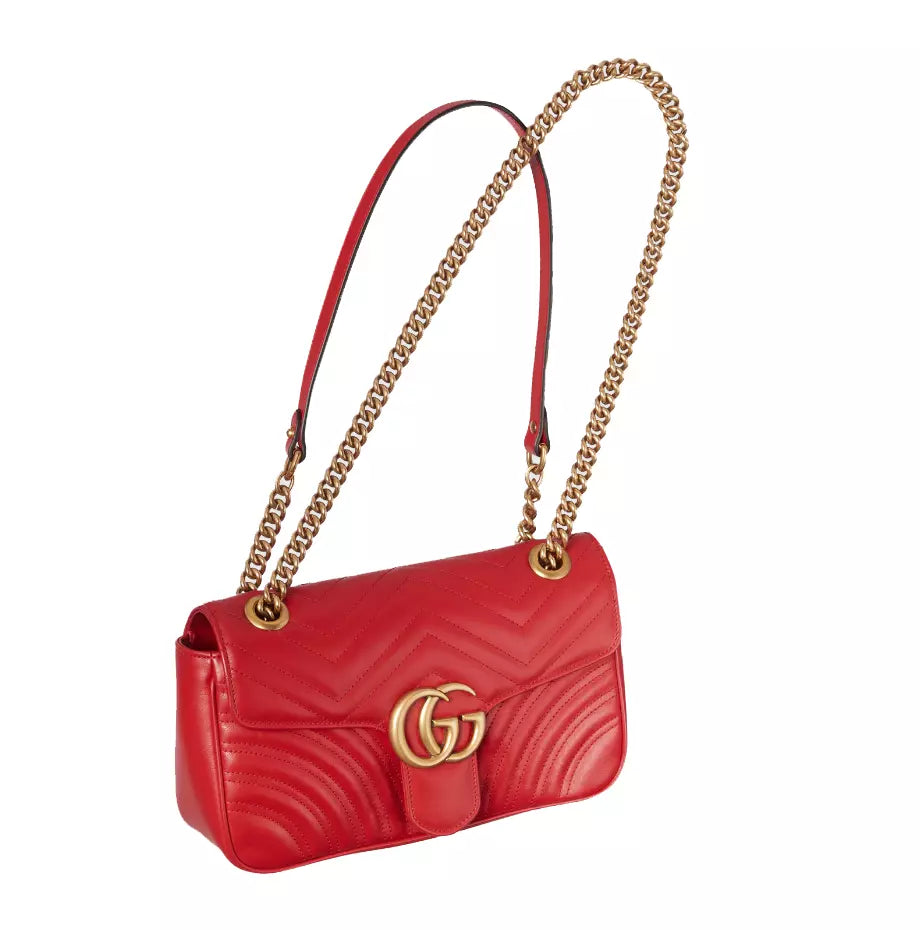 Elegant Red Chevron Matelassé Shoulder Bag