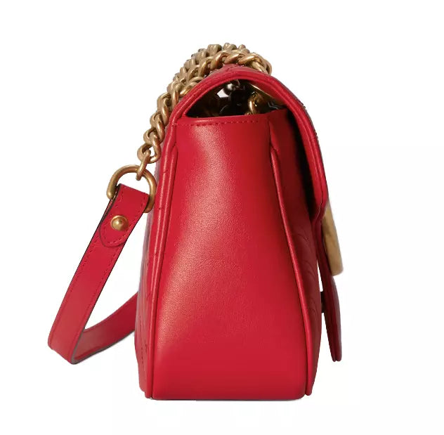 Elegant Red Matelassé Leather Shoulder Bag