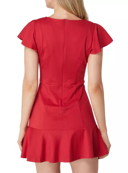 Chic Short-Sleeved Crew-Neck Red Dress