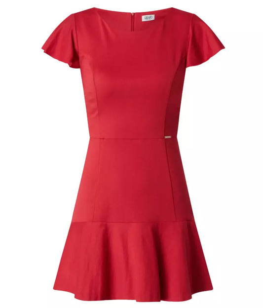 Chic Short-Sleeved Crew-Neck Red Dress