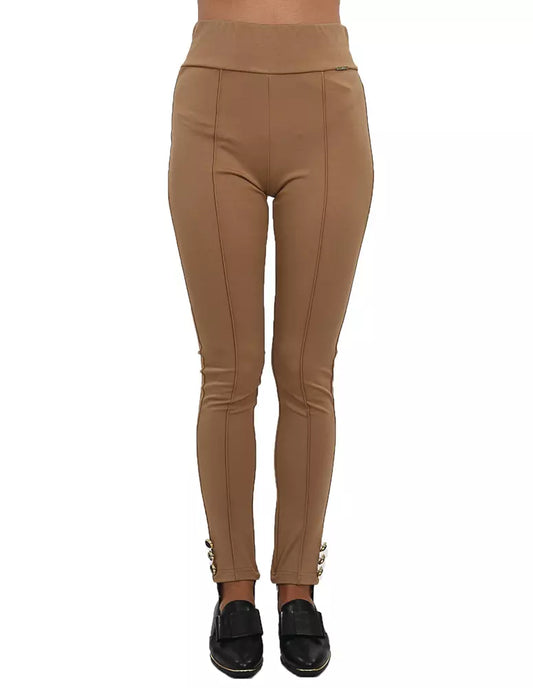 Elegant Stretch Jersey Trousers with Decorative Buttons