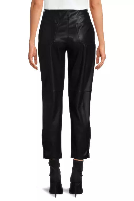 Chic Eco-Leather Medusa Trousers with Ankle Snaps