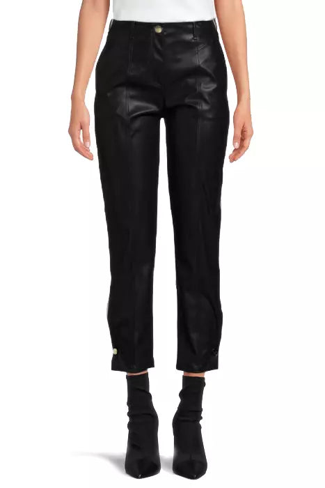 Chic Eco-Leather Medusa Trousers with Ankle Snaps