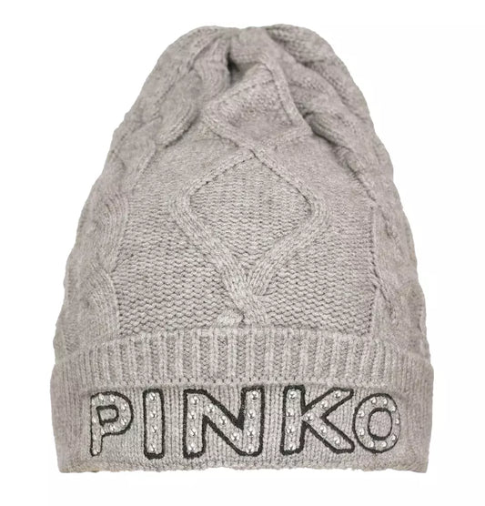 Chic Gray Braided Winter Beanie with Stud Detail