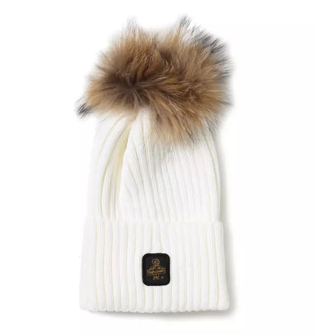 Chic Ribbed Knit Pompom Winter Hat