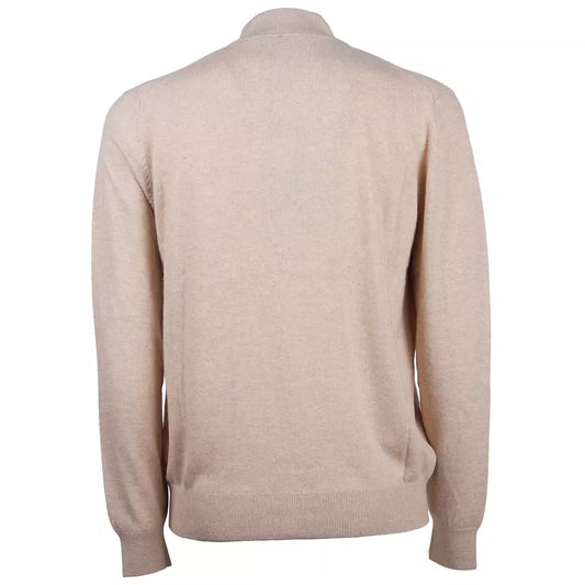 Elegant Beige Wool Blend All-Zip Sweater