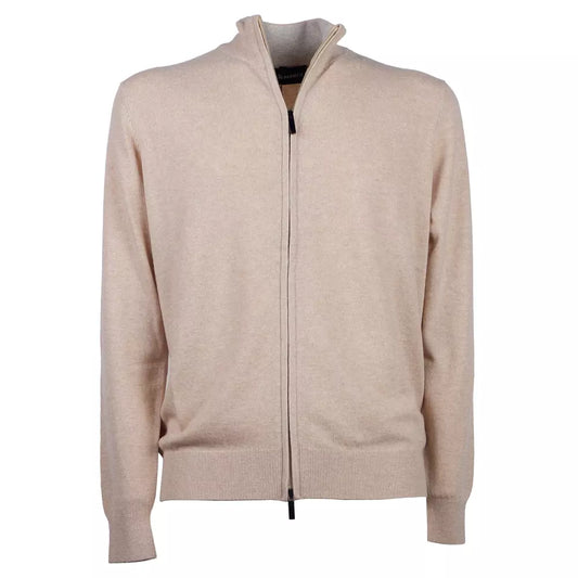 Elegant Beige Wool Blend All-Zip Sweater