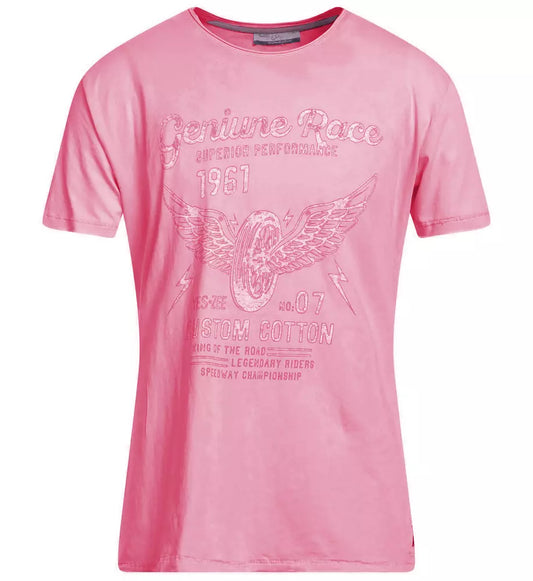 Chic Pink Gathered Cotton Tee for Men