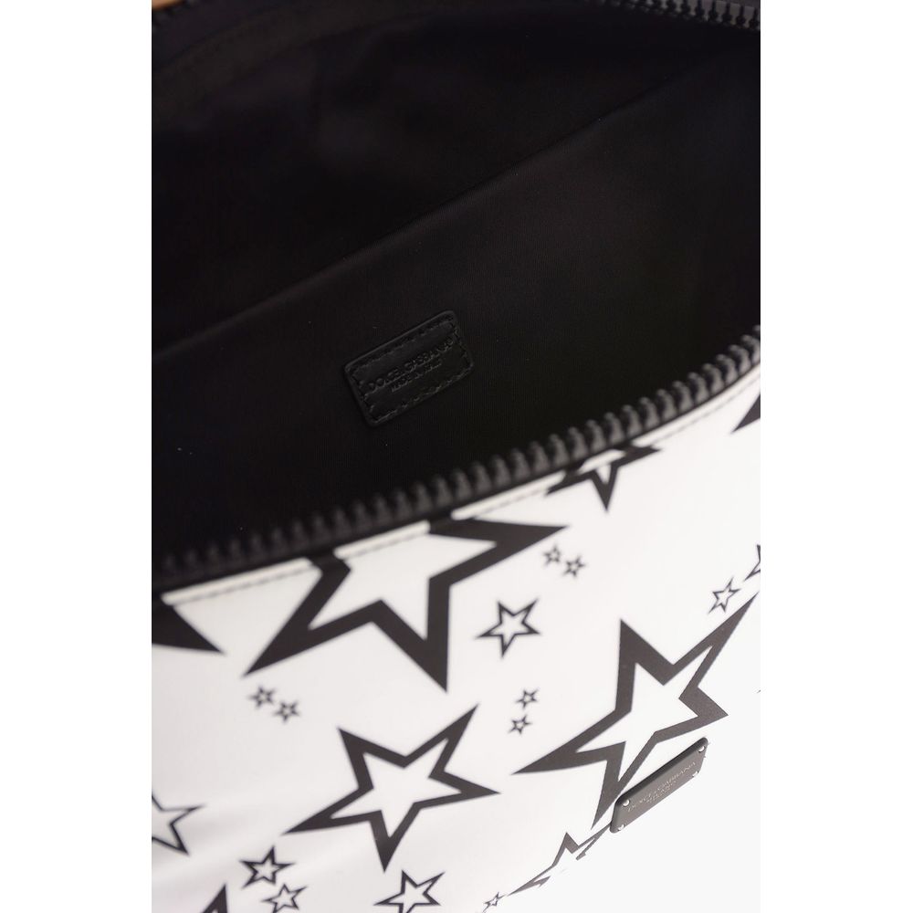 White Star-Print Nylon Messenger Bag with Calfskin