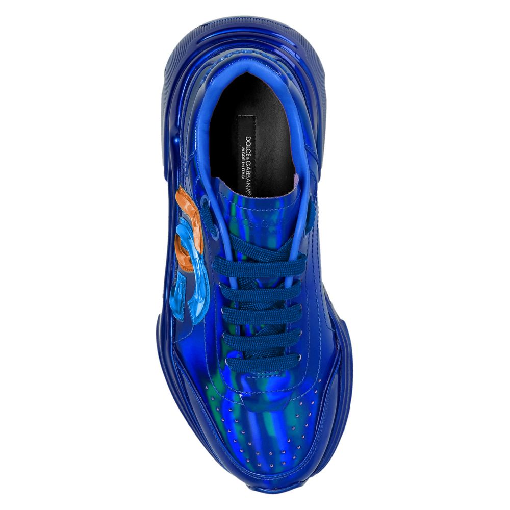 Metallic Blue Calfskin High Sneakers with Unique Accents