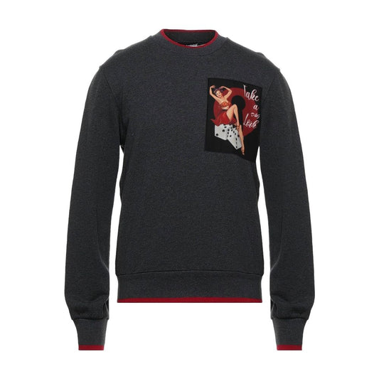 Elegant Gray Cotton Sweatshirt with Red Accents