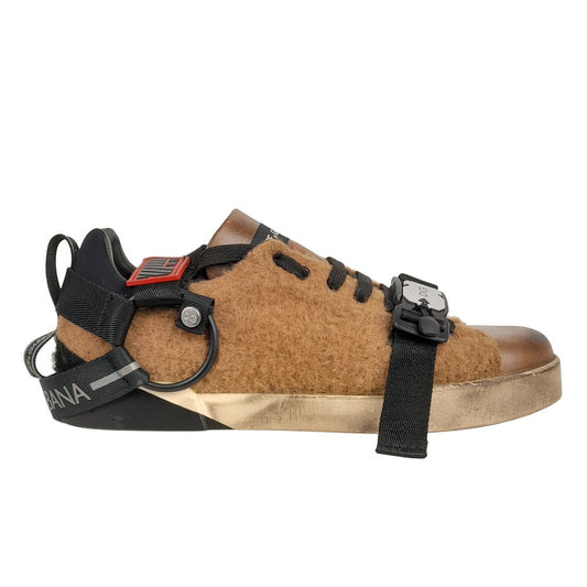 Elegant Low-Top Leather Wool Sneakers in Brown