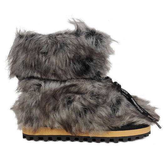 Chic Gray Eco Fur Ankle Boots