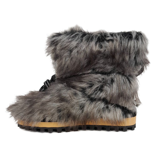 Chic Gray Eco Fur Ankle Boots