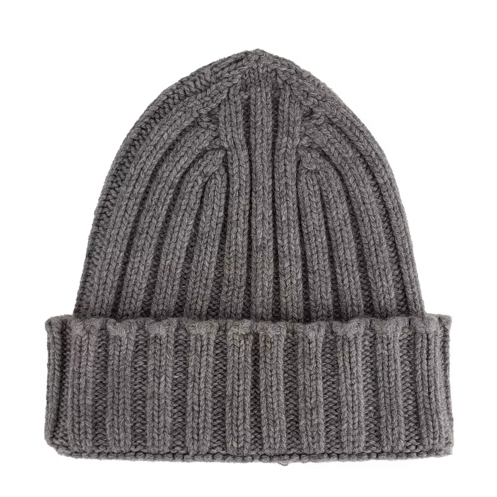 Elegant Gray Cashmere Hat with Ribbed Seam