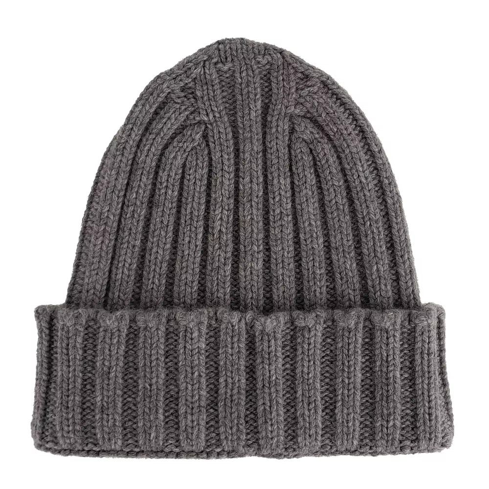 Elegant Gray Cashmere Hat with Ribbed Seam