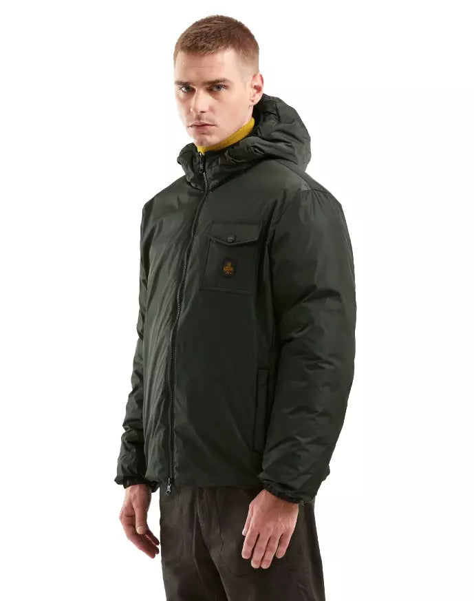 Chic Green Men's Winter Jacket – Smooth & Quilted