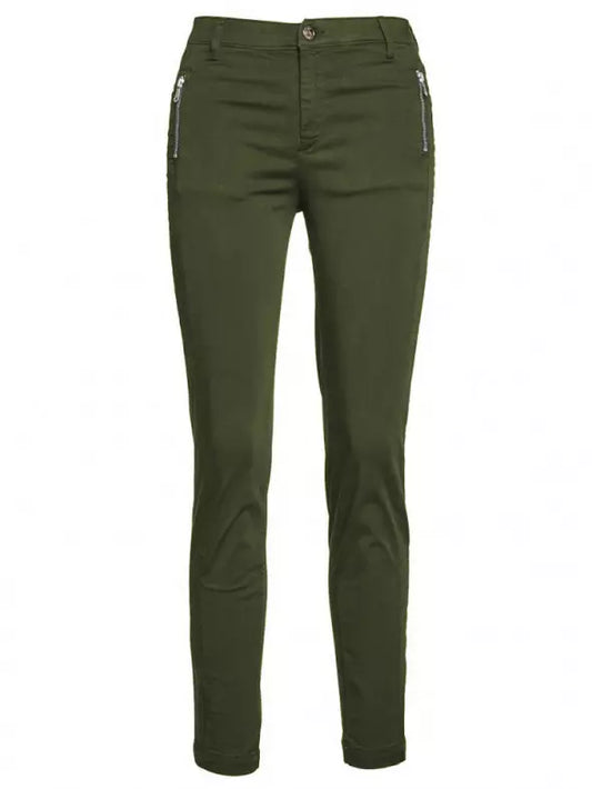 Elegant Stretch Cotton Trousers with Rhinestone Detail