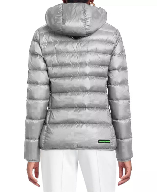 Reversible Short Down Jacket with Hood in Gray