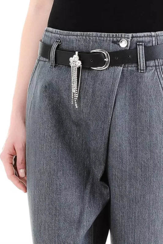 Chic Grey High-Waisted Jewel Belt Jogger Jeans