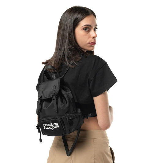 Sleek Black Nylon Backpack with Logo Detail