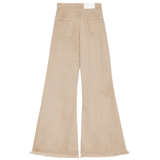 Beige Flared Jeans with Raw Cut Hem