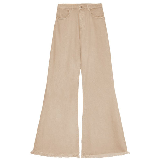 Beige Flared Jeans with Raw Cut Hem