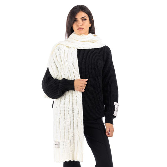 Chic White Cable Knit Winter Scarf