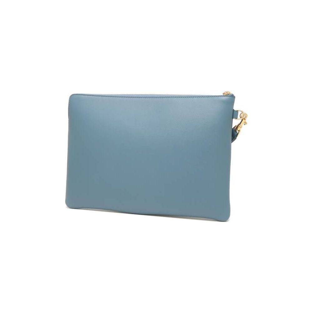 Chic Denim Blue Leather Clutch with Removable Strap