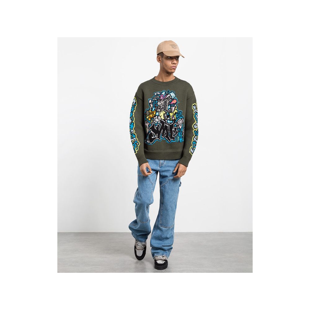 Military-Inspired Wool-Blend Graffiti Sweater