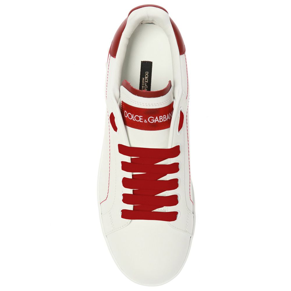 Elegant Red Calfskin Sneakers with Embossed Logo