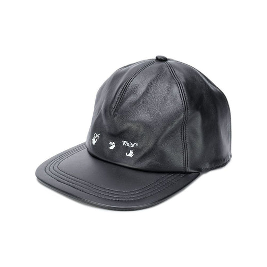 Elegant Black Leather Hat with Logo Front