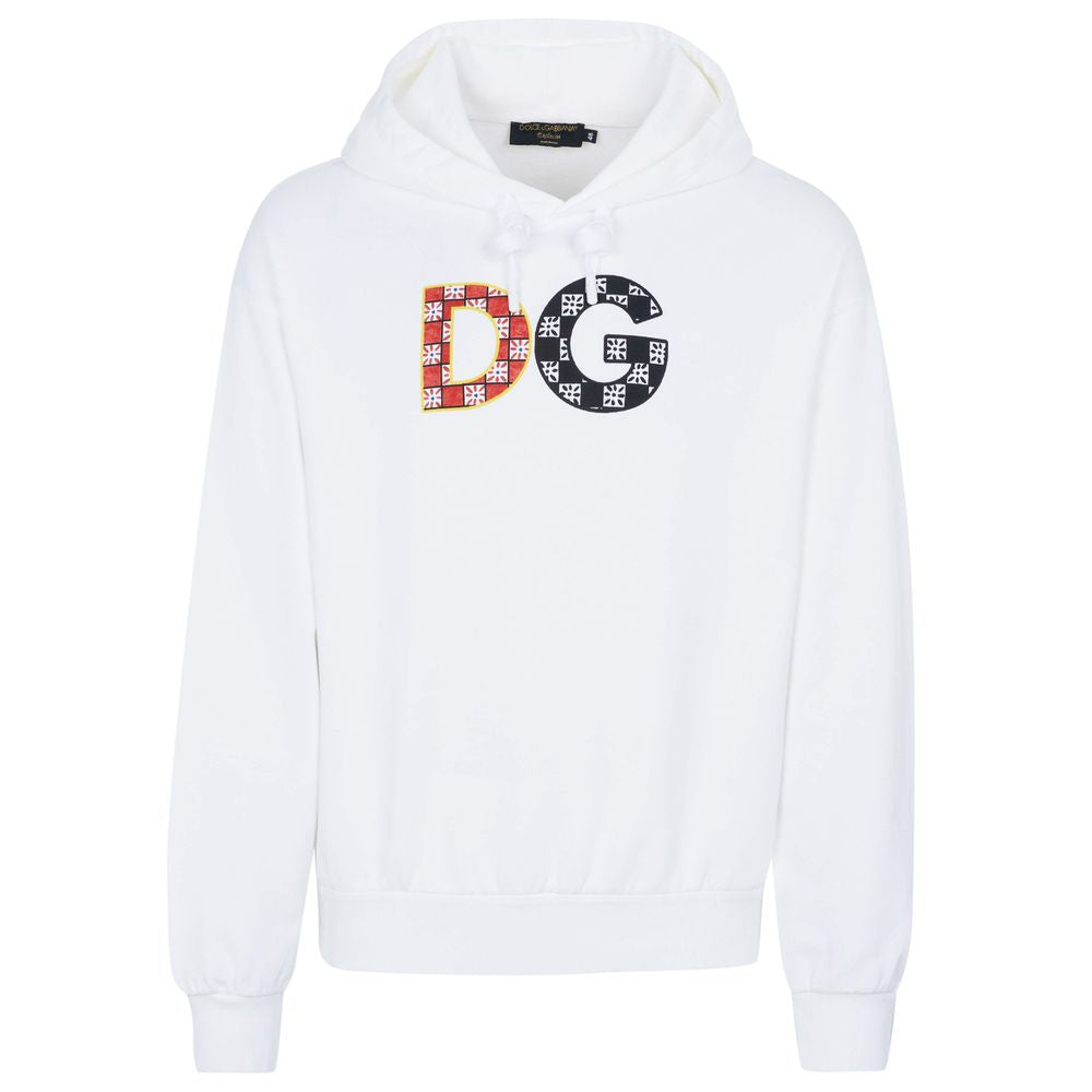 Chic White Cotton Hooded Sweatshirt with DG Chest Logo