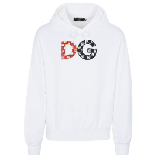 Chic White Cotton Hooded Sweatshirt with DG Chest Logo