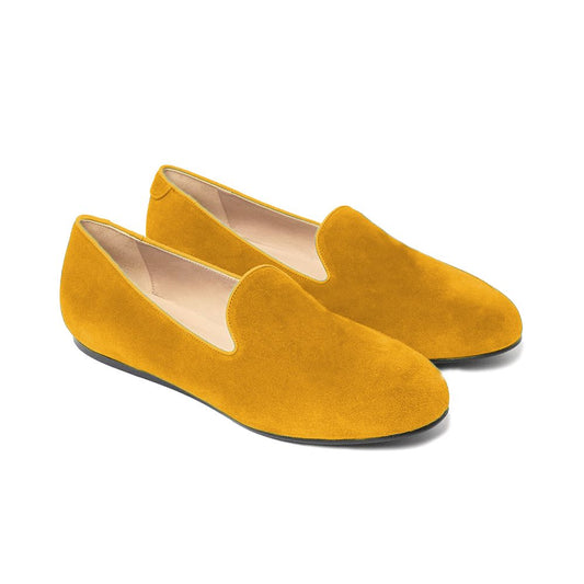 Velvety Yellow Moccasins with Leather Lining