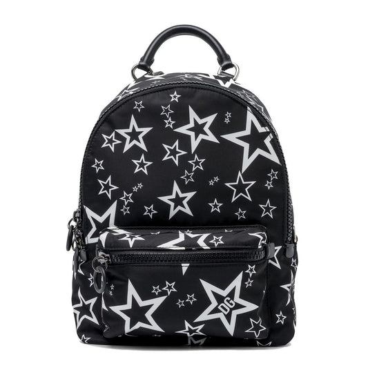 Elegant Nylon-Leather Blend Black Backpack