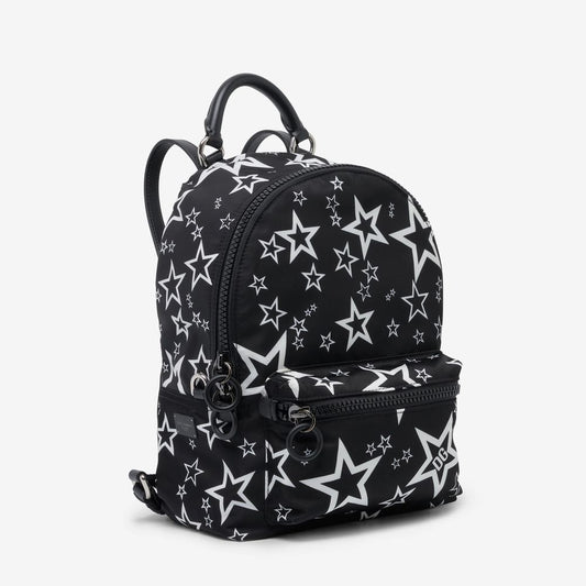 Elegant Nylon-Leather Blend Black Backpack