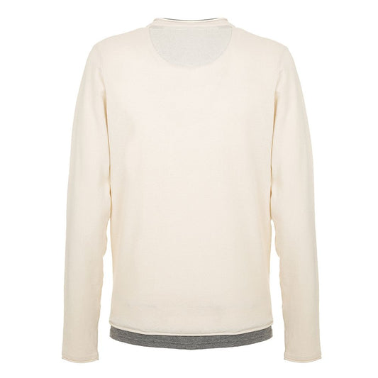 Beige Cotton Blend Sweater with Contrasting Edges