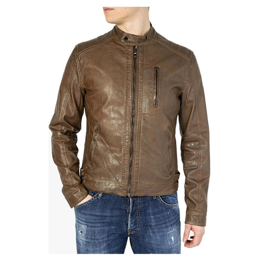 Eco-Leather Zip Jacket with Button Details