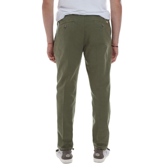 Elastic Waist Cotton Trousers in Green