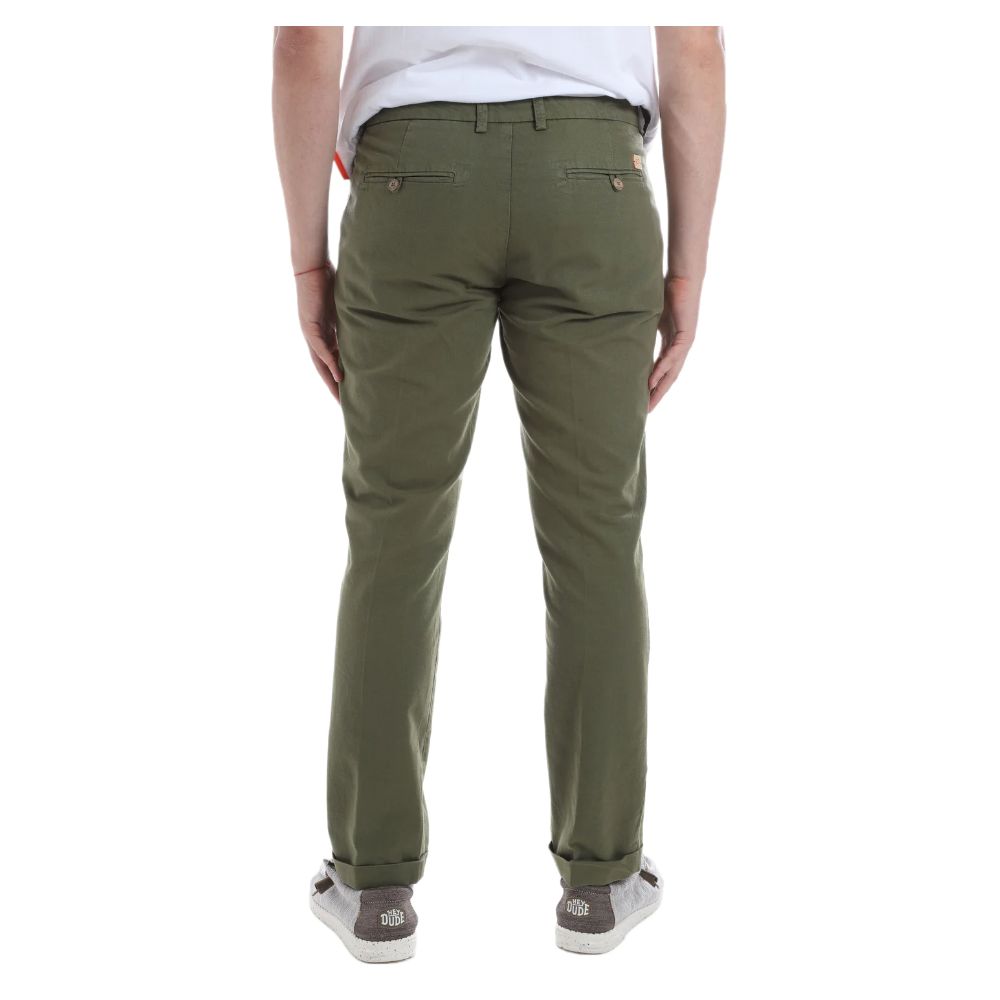 Elegant Green Cotton Chino Trousers