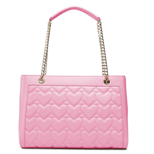 Chic Pink Faux Leather Heart Shopping Bag