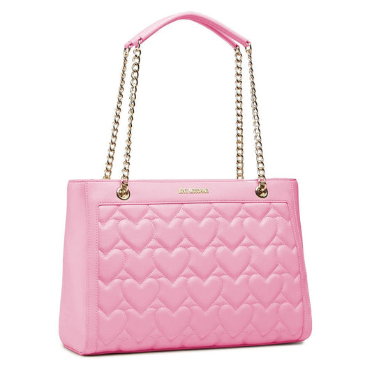 Chic Pink Faux Leather Heart Shopping Bag