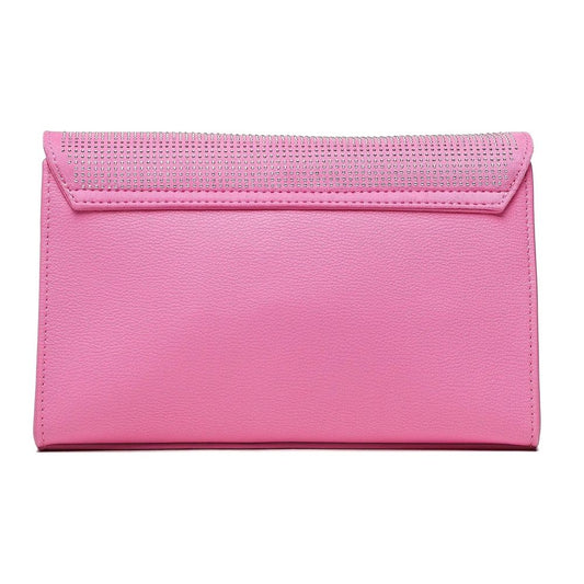 Chic Pink Faux Leather Shoulder Bag with Rhinestone Details