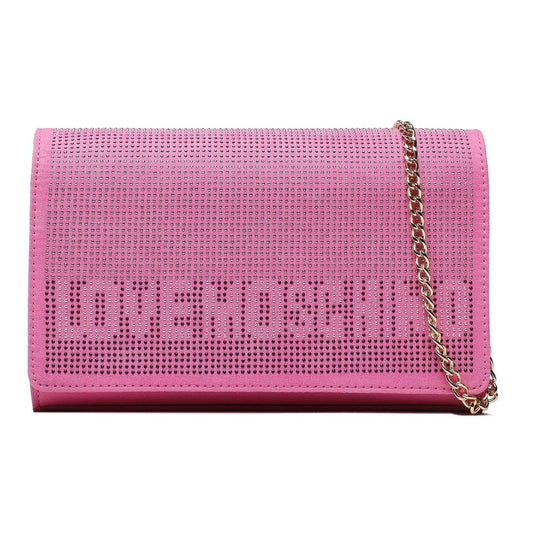 Chic Pink Faux Leather Shoulder Bag with Rhinestone Details